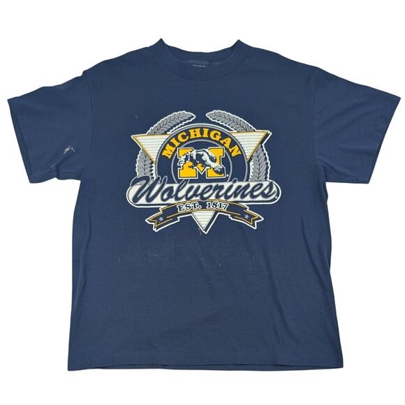 Vintage Michigan University Wolverines 80s Single Stich Distressed Shirt Large - Picture 1 of 8